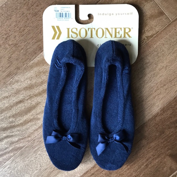 isotoner navy blue slippers